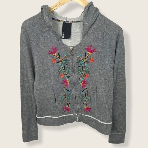 Anthropologie Dolan Embroidery Zip Hoodie Floral Sweatshirt Size XS Boho Sweater - Picture 2 of 10